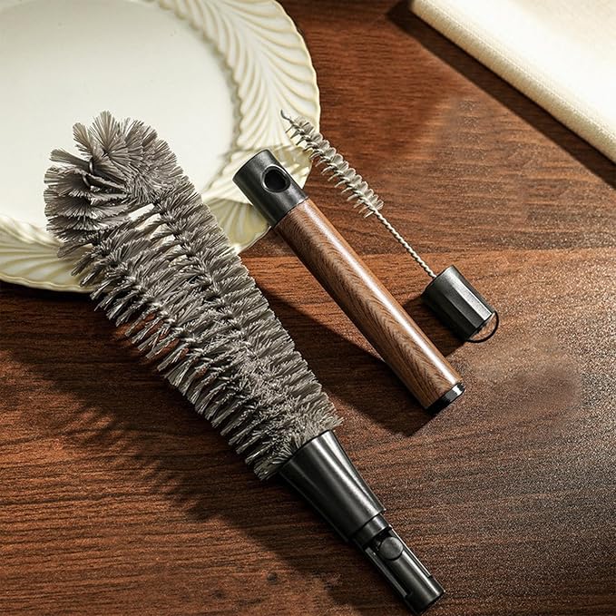 2-in-1 Garbage Disposal Brush with Gap Cleaner, 14" Extra Long Handle Cleaning Brush for Removing Residue, Odor, Build-Up, Universal Kitchen Sink Drain Cleaner (Walnut Color)