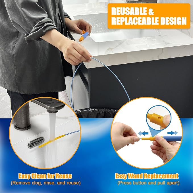 EastLink 30-Inch Reusable Drain Snake Hair Drain Clog Remover 6 Pack, Anti-Break Steel Sink Snake Drain Hair Removal Tool with Rotating Handle, Drain Cleaner Tool for Bathroom Sink, Shower, Bathtub