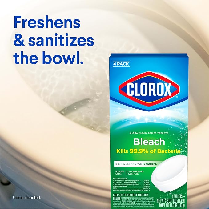 Clorox Ultra Clean Toilet Tablets Bleach 4 Count, 3.5 Ounces Each (Package May Vary)