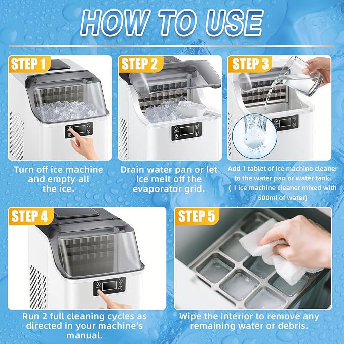 Bellisinno Ice Machine Cleaner Tablets, 36 Pack Countertop Ice Maker Cleaner, Nickel Safe Scale Remover for Countertop, Helps Remove Hard Water and Mineral Buildup