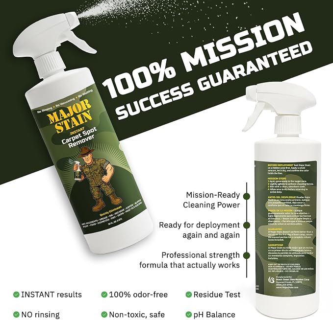 Major Stain Carpet Stain Remover Spray 32oz (2 Pack) – Powerful Cleaner & Spot Remover for Upholstery, Rugs & Fabric – Removes Wine, Coffee, Grease & Food Stains – Fragrance Free