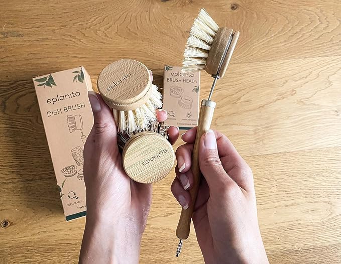 eplanita Replacement Brush Heads (Pack of 8) for Bamboo Dish Brush, Sisal Bristle Refills, Agave Cactus Fibres, Kitchen Eco Scrubber, Plastic Free Washing Up, Zero Waste Cleaning