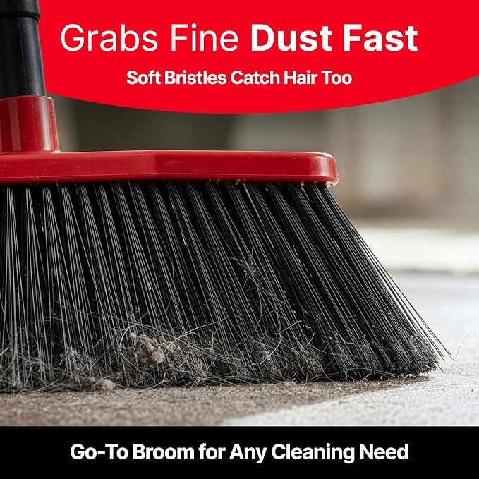 with Dustpan Combo Set, 16-Inch Curved Head, Pack of 2 | 52" adjustable telescopic handle, soft PVC bristles, indoor outdoor kitchen sweep, clears pet hair, dust, debris