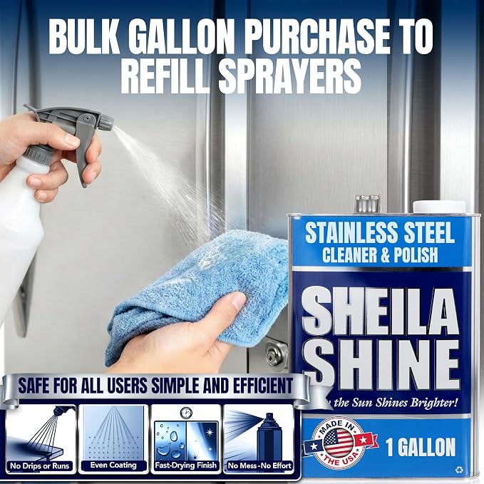 4 x 1 Gallon Stainless Steel Cleaner and Polish - Cleans, Polishes & Protects Kitchen Appliances, Refrigerators, Sinks, Ovens & Grills - Residue & Streak Free Shine - Stainless Appliance Cleaner