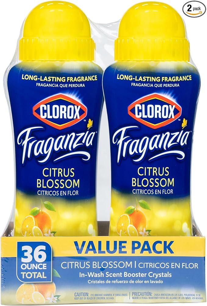 Clorox Fraganzia Laundry Scent Booster Crystals, In-Wash Fragrance Beads for Fresh-Smelling Clothes & Linens, Safe for All Fabrics & Colors, Citrus Blossom Scent, 18 Oz, 2 Pack