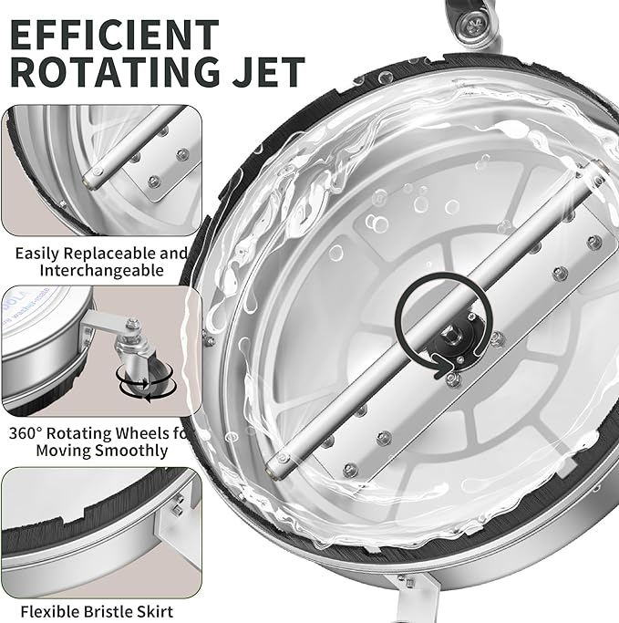 LidoDola 20'' Pressure Washer Surface Cleaner, Power Washer Accessory | Stainless Steel Body, Dual Handles, 4 Replacement Nozzles, Ideal for driveways, decks & patios—clean effortlessly