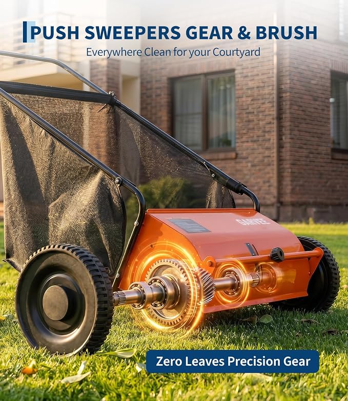 26 Inch Push Lawn Sweeper, Garden Lawn Sweeper Leaf and Grass Collector with 7 Cu.ft Mesh Bag, Adjustable Brush Height and 4 Spinning PP Brushes, Yard Sweeper for Leaves Grass Cleanup | with 7 Cu.ft Mesh Bag, Adjustable Brush Height and 4 Spinning PP B...