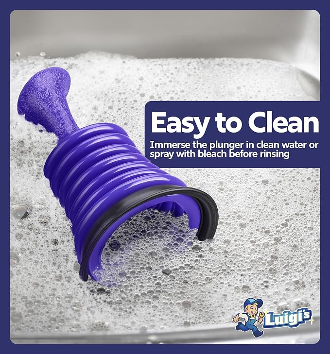 Luigi's Sink Plunger Kitchen - Sink Plunger Bathroom - Drain Bathtub or Shower - Small and Powerful Clog Remover - Commercial Style Plumbers Plungers with Large Bellows - Blue - Mini