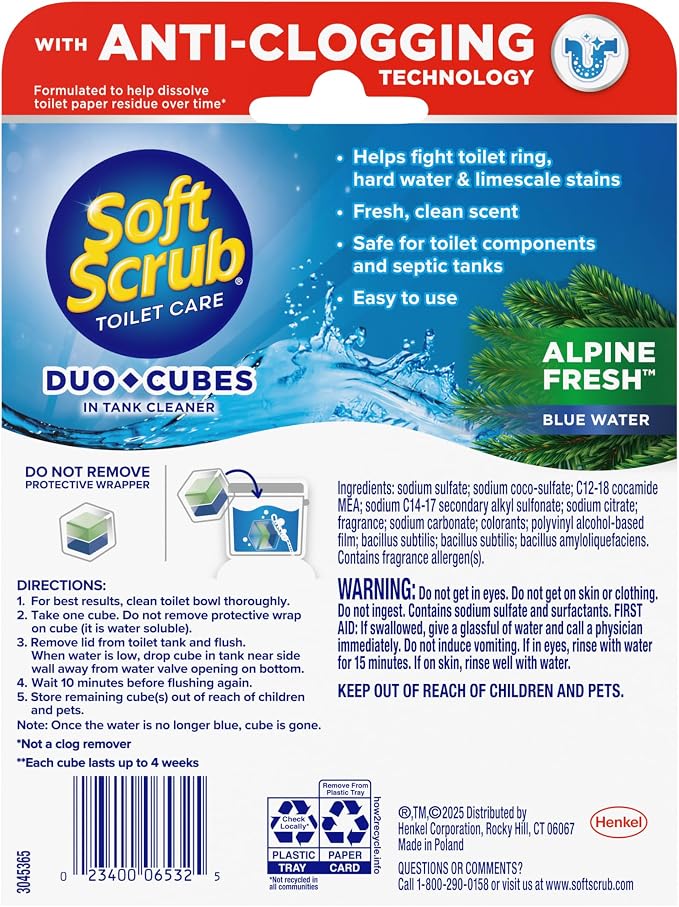 Soft Scrub in-Tank Toilet Cleaner Duo-Cubes, Alpine Fresh, 4Count