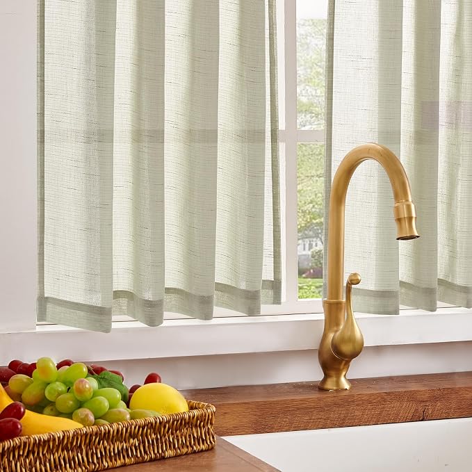 jinchan Linen Pinch Pleated Back Tab Tier Curtains, 26x24, 2 Panels, Beige | Light filtering,small window treatment,cafe curtains,machine washable,farmhouse,kitchen,bathrooms,laundry