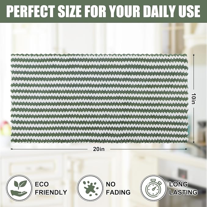 Homaxy Kitchen Towels(12 Pack, 10 x 20 inches), Ultra Soft and Absorbent Dish Towels, Reusable Fast Drying Microfiber Cleaning Cloth, Coral Velvet Wave Design No-lint, Grass Green