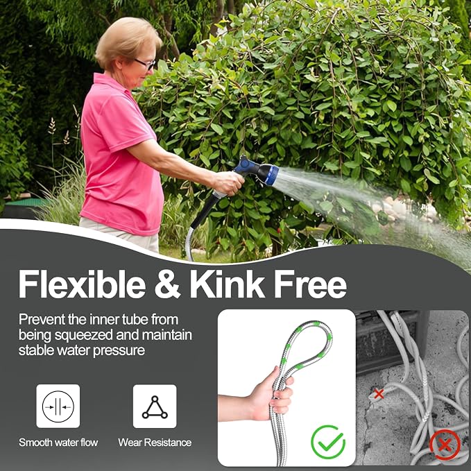 SPECILITE 50ft 304 Stainless Steel Metal Garden Hose with Nozzle | Puncture Resistant, Flexible, Never Kink & Tangle, Heavy Duty Water Hose for Yard , Outdoor, Lawn