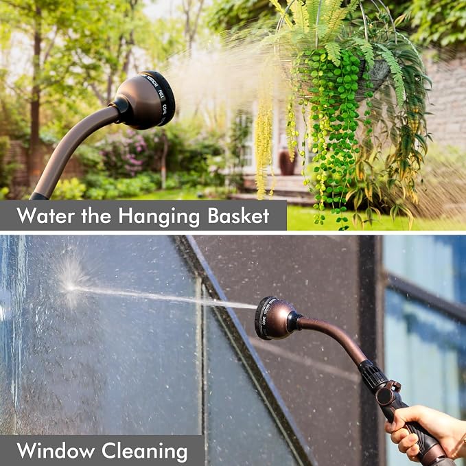 RESTMO Watering Wand Heavy Duty, 15-Inch Long Hose Nozzle Sprayer | 10 Spray Patterns & Thumb Flow Control, Metal Garden Hose Wand for Water Hanging Baskets and Shrubs, Oil Rubbed Bronze