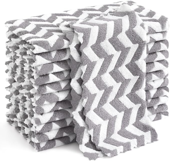 Homaxy 12 Pack Kitchen Dish Cloths, Ultra Soft and Absorbent Dish Towels, Reusable Fast Drying Microfiber Cleaning Cloth, Irregular Waves Coral Velvet No-lint Cleaning Rags, 10 x 10 inches, Grey