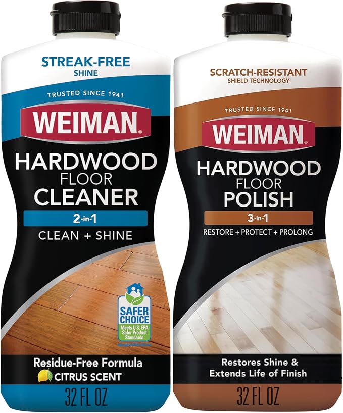 Weiman Hardwood Floor Cleaner and Polish Restorer Combo - 2 Pack - High-Traffic Hardwood Floor, Natural Shine, Removes Scratches, Leaves Protective Layer