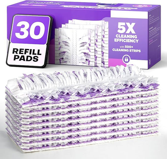 5X Cleaning Power Mop Refills for Swiffer Power Mop, 500+ Strips Multi-Surface PowerMop Refill Pads, 30 Count Disposable Powermop Wood Mops, Replacement Mopping Pad for Floor Cleaning