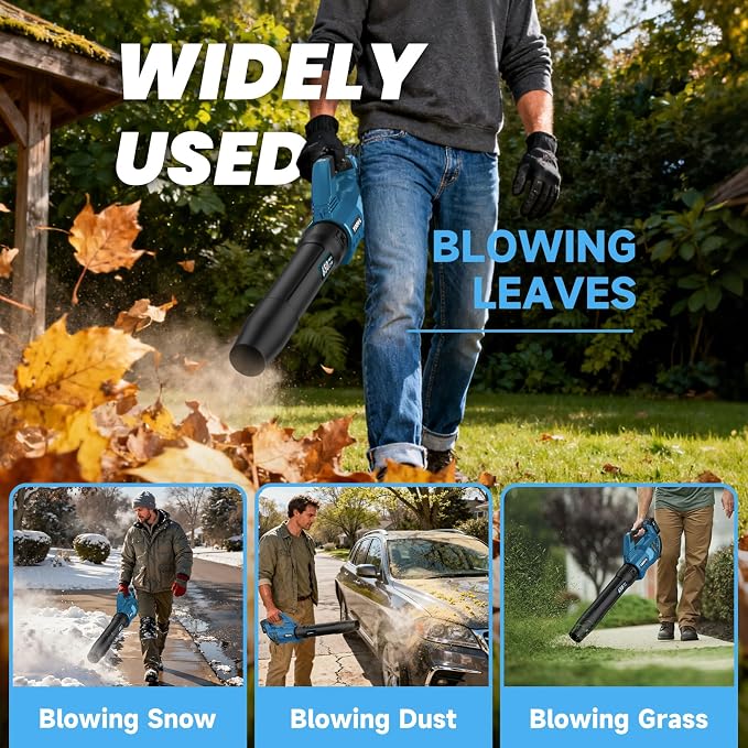 Leaf Blower Cordless, 650CFM Electric Leaf Blowers with 2 x 5.2Ah Batteries and Charger, 3 Speed Modes, 1 x Adjustable Shoulder Strap, Powerful Blowers for Lawn Care, Patio, Dust, Blowing Leaves