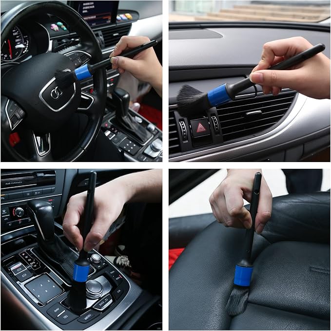 HMPLL 10pcs Detailing Brush Set, Blue | Multi-Purpose Car Detailing Brushes for Cleaning Car Interior, Exterior, Engine, Leather