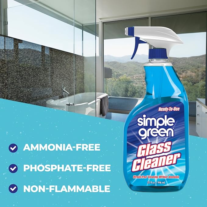 Simple Green Ready-To-Use Glass Cleaner, 32 oz., Blue (Pack of 4)