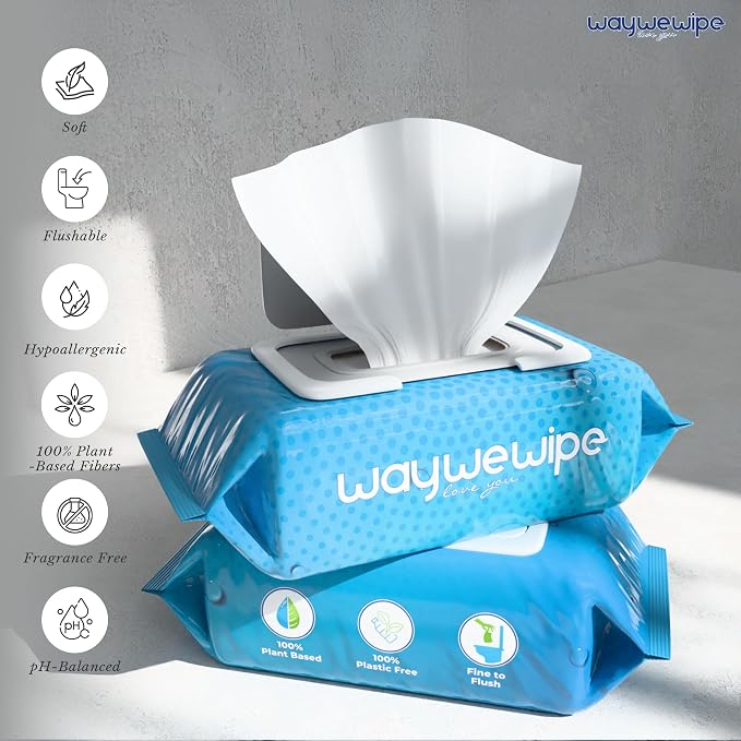Flushable Wet Wipes, 6 Pack - 60 Wipes Per Pack (360 Count), XL Adult Cleansing Cloth for Men & Women, Hypoallergenic 100% Plant Based Disposable, Septic & Sewer Safe, Fragrance Free