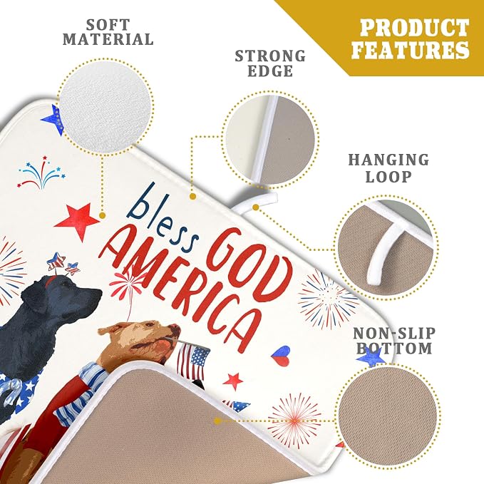 Giwawa 4th of July Patriotic Dogs Dish Drying Mat American Independence Day Dish Dry Pad 16"x18" Absorbent Dishes Drainer Mat for Kitchen Counter