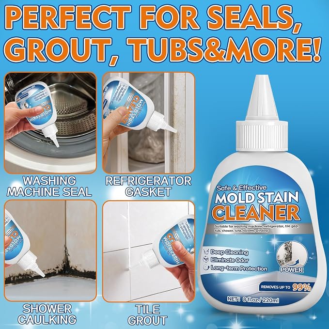 Vigorder Mold Stain Cleaner Gel, 8 FL oz Heavy-Duty Household Cleaner for Washing Machine Gasket, Shower Caulk, Bathroom Grout & Front Loader Seal