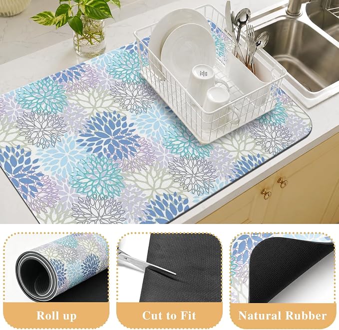 Kitchen Countertop Dish Drying Mat,Super Absorbent Coffee Bar Mat for Maker Espresso Machine, Anti-Slip Accessories for Kitchen Countertops 19x12 Inch