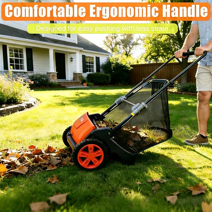Manual Push Lawn Sweeper 21-Inch, Yard Leaf & Debris Collector with 3.5 Cu. Ft. Collection Bag, Adjustable Brush Height for Lawns & Driveways, Foldable Storage Design | 3.5 Cu. Ft. Hopper Bag, Height-Adjustable Brushes, Space-Saving Foldable Design, La...