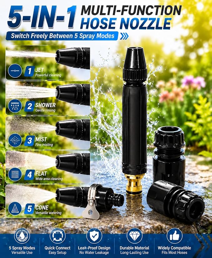 High Pressure Hose Nozzle Water Gun Metal Garden Hose Nozzle Pressure Washer Hose Attachment for Car Plant Watering