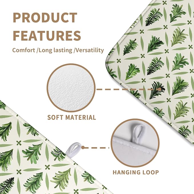 Christmas Dish Drying Mat for Kitchen Counter 18x24 Inch Sage Green Xmas Tree Drying Pad Winter Holiday Dish Draining Mat Microfiber Absorbent Dish Drainer Rack Mat for Coffee Bar