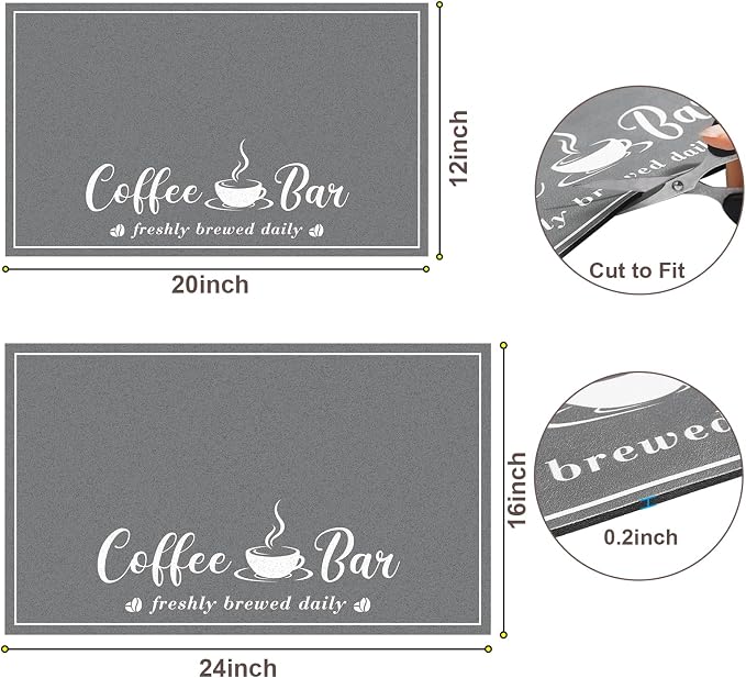 CooRug Absorbent Coffee Mat, Fashion Dish Drying Mat for Kitchen Counter Coffee Bar Accessories Espresso Machine Dish Rack 12" x 20" Dark Grey