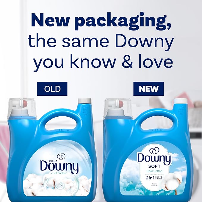 Downy Soft, 2 in 1 Soft and Fresh Liquid Fabric Softener, Cool Cotton, 140 fl oz, 190 Loads, Fabric Conditioner Liquid provides softness and freshness for fabrics