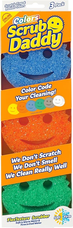 Scrub Daddy Colors Kitchen Sponges - Scratch-Free Dishwashing Sponges & Sponge for Kitchen Sink, Bathroom & Household Cleaning - BPA-Free Polymer Foam (3 Count)