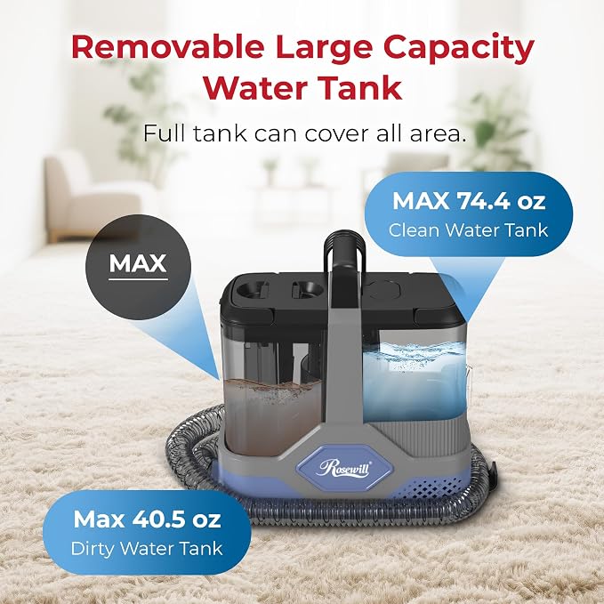 Rosewill Multi-Purpose Portable Carpet and Upholstery Cleaner with 74.4 oz Large Water Tank, Self Cleaning, Powerful Suction 17 KPa Spot Cleaner, 600W Motor, 4 Tools for Pets, Car, Couch and Stairs