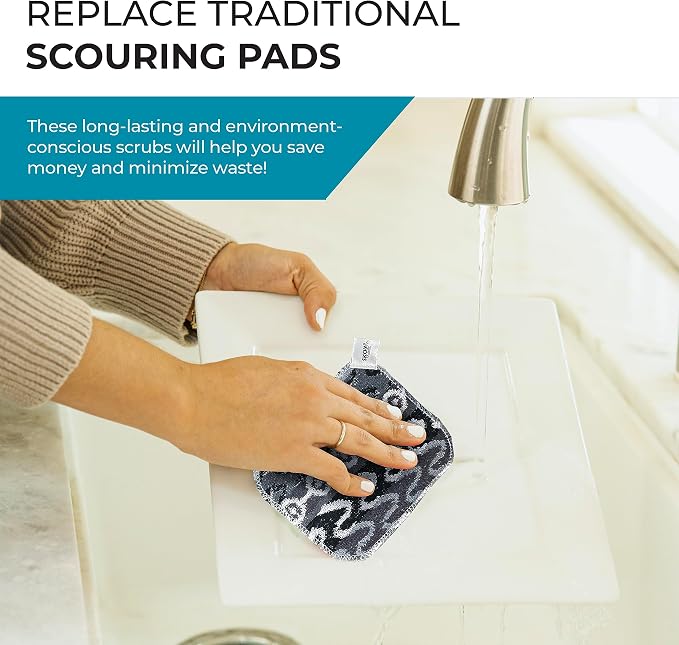 Skoy Scrub, 1-piece Reusable, Non-Scratching Dish Scrubber for Kitchen and Household Cleaning, Planet-Friendly, Dishwasher Safe Soft Scrub, Monochromatic Colors