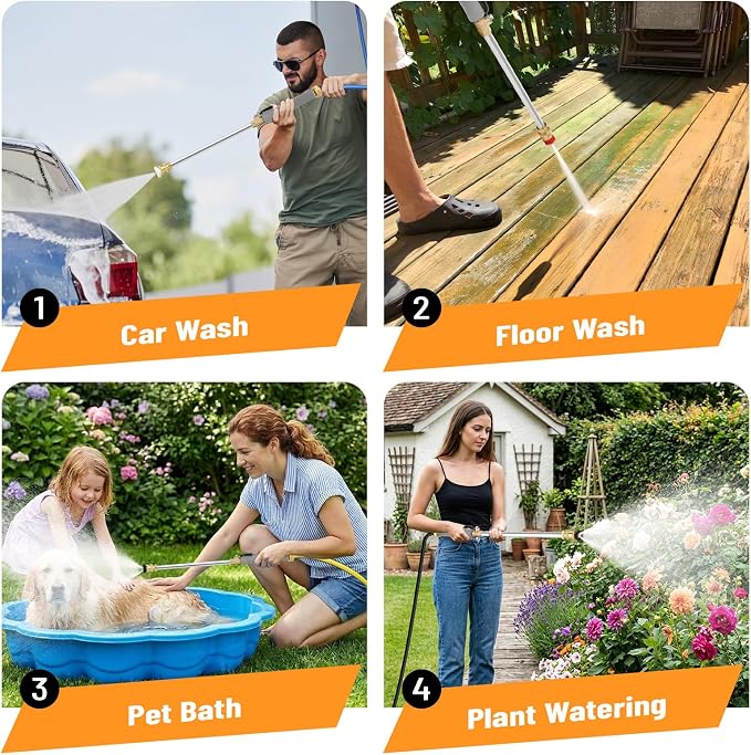 2026 Upagraded Jet Nozzle Power Washer for Garden Hose, Pressure Washer Wand with 3 Different Nozzles and Hose Quick Connectors for Car, Patio,Pet,Window, Grey