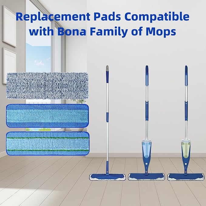 8 Pack Mop Pads Replacement for Bona Family of Mops, Washable & Reusable Microfiber Cleaning Pad for Hardwood and Multi-Surface (3 Deep Clean Pads + 3 Microfiber Cleaning Pads + 2 Dusting Pads) | Washable & Reusable Cleaning Pad for Hardwood and Multi-...