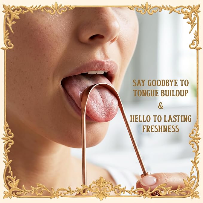MasterMedi Tongue Scraper with Case Easy to Use Tongue Scraper for Adults, Tongue Cleaner for Oral Care & Hygiene Copper Set of 2 (with Travel Case)