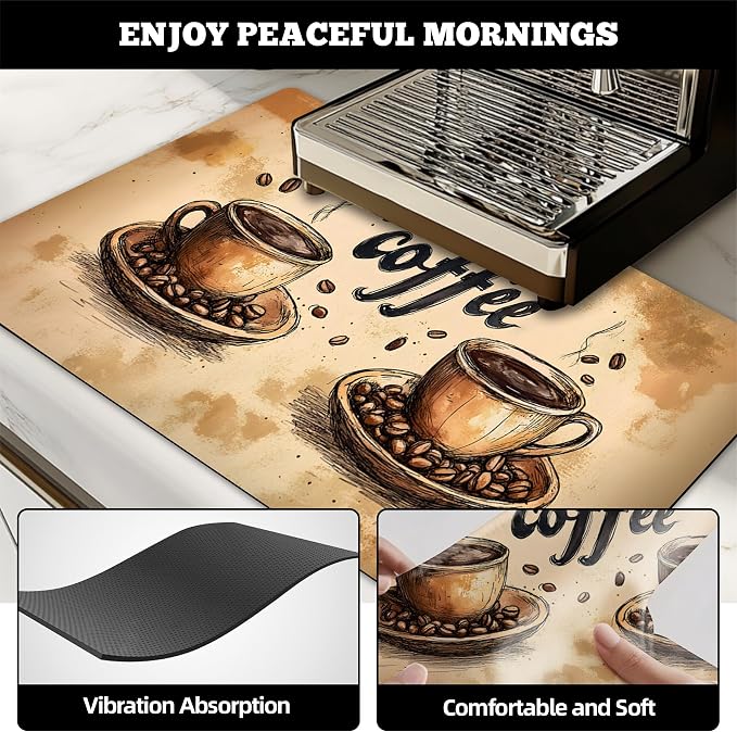 Dish Drying Mat Large Coffee Mat Absorbent Drying Mat for Kitchen Counter Coffee Bar Accessories 32"x 17", Coffee and Beans 4