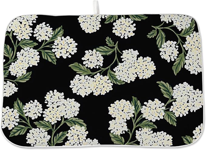 Spring Dish Drying Mat 18x24 Inches For Kitchen Counter Absorbent Black Beige Hydrangea Floral Kitchen Decoration Summer Flower Drying Mat Pad For Home Kitchen,Dining Room,Office Decor