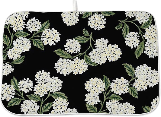 Spring Dish Drying Mat 18x24 Inches For Kitchen Counter Absorbent Black Beige Hydrangea Floral Kitchen Decoration Summer Flower Drying Mat Pad For Home Kitchen,Dining Room,Office Decor