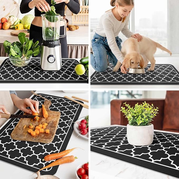 WISELIFE Dish Drying Mat Super Absorbent Drying Mat Large Dish Drying Mats for Kitchen Counter Easy Clean Dish Mat Kitchen Drying Mat18"x 32" Stylish Black