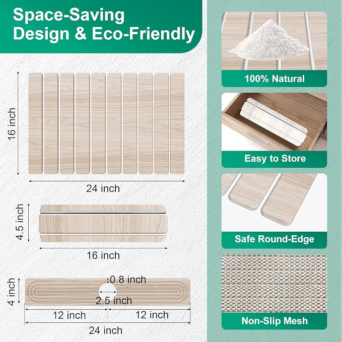 Stone Drying Mat for Kitchen Counter, 24"x16" Water Absorbing Dish Drying Mat with 24"x4" Faucet Mat for Kitchen Sink, Diatomaceous Earth Quick Dry Stone Mats for Dishes Bottles Cups (Wood Grain)