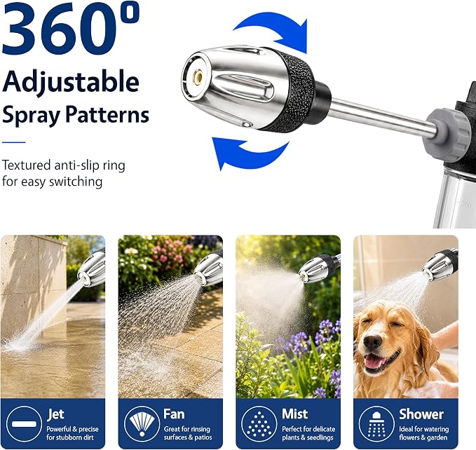 2026 Portable High Pressure Hose Nozzle with Foam Cannon (Grey) | Fits 3/4" Garden Hose, 9.8" Wand, Locking Trigger for Car Washing, Pet Rinsing, Garden Watering & Outdoor Cleaning