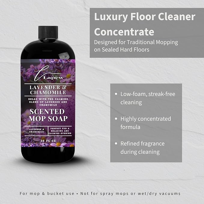 Lapew Lavender Chamomile Scented Mop Soap - Luxury Floor Cleaner Concentrate for Mopping Tile, Laminate, Vinyl & Hardwood | Streak-Free, Low-Foam | 36 oz