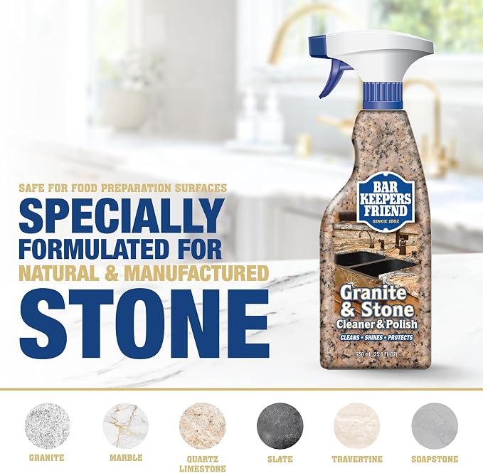 Bar Keepers Friend Granite & Stone Cleaner & Polish (25.4 oz) Granite Cleaner for Use on Natural, Manufactured & Polished Stone, Quartz, Silestone, Soapstone, Marble - Countertop Cleaner & Polish (2)