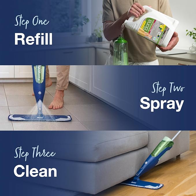 Bona Multi-Surface Floor Cleaner Refill - 96 fl oz - Lemon Mint | Residue-Free Floor Cleaning Solution refill for Spray Mop and Spray Bottles - Use on Stone, Tile, Laminate, and Vinyl Floors
