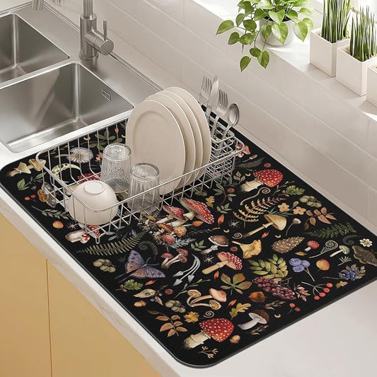 Dish Drying Mat Kitchen Countertop ,Super Absorbent Coffee Bar Mat for Maker Espresso Machine, Anti-Slip Accessories for Kitchen Countertops 24x18 Inch