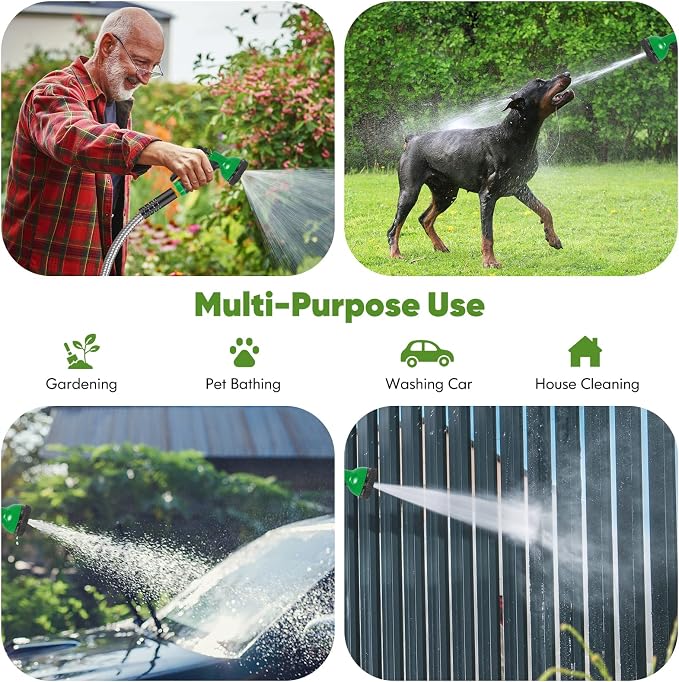 Unywarse Garden Hose 75ft, Stainless Steel Heavy Duty Water Hose with 10 Function Nozzle Flexible, Lightweight, No-Kink, Pet Proof, Puncture Proof Metal Hose for Yard, Outdoor