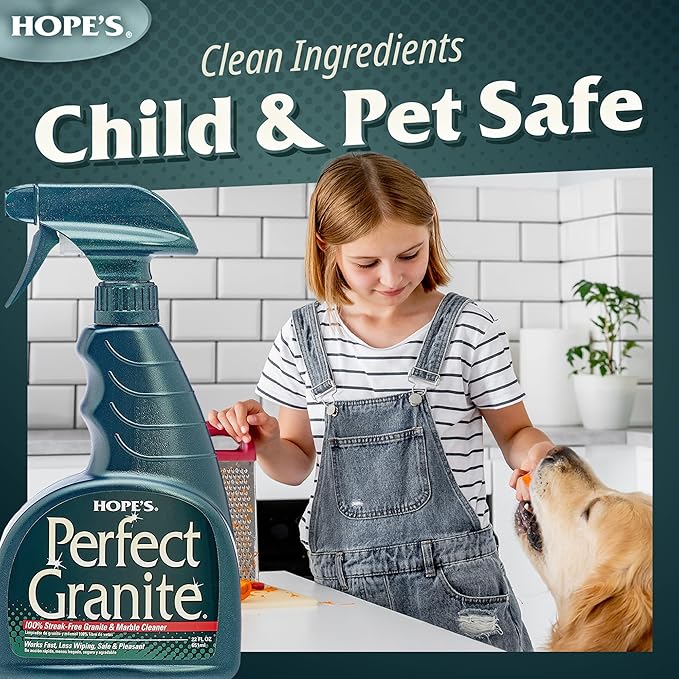 HOPE'S Perfect Granite & Marble Countertop Cleaner, Stain Remover and Polish, Streak-Free, Ammonia-Free, 22 Ounce, 12 Pack